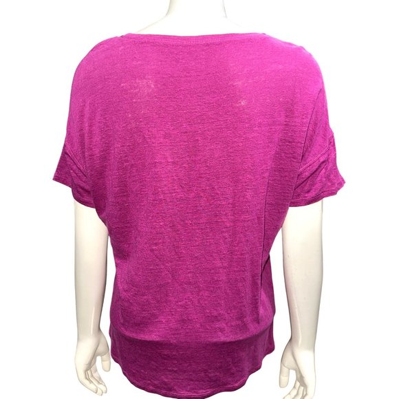 Chicos Pink Puff Sleeve Slub Tee Top Linen Classic Fit Size 1 - Picture 3 of 9